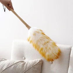 Wood Handle Dust Sweeping Home Cleaning Lambswool Duster Furniture Hanging Rope