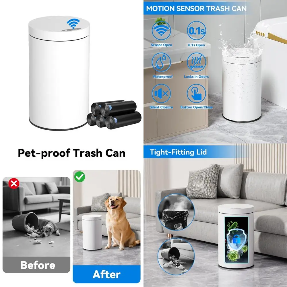 

Automatic Touchless 4 Gallon Stainless Steel Bathroom Trash Can with Motion Sensor Lid - Ideal for Kitchen Use