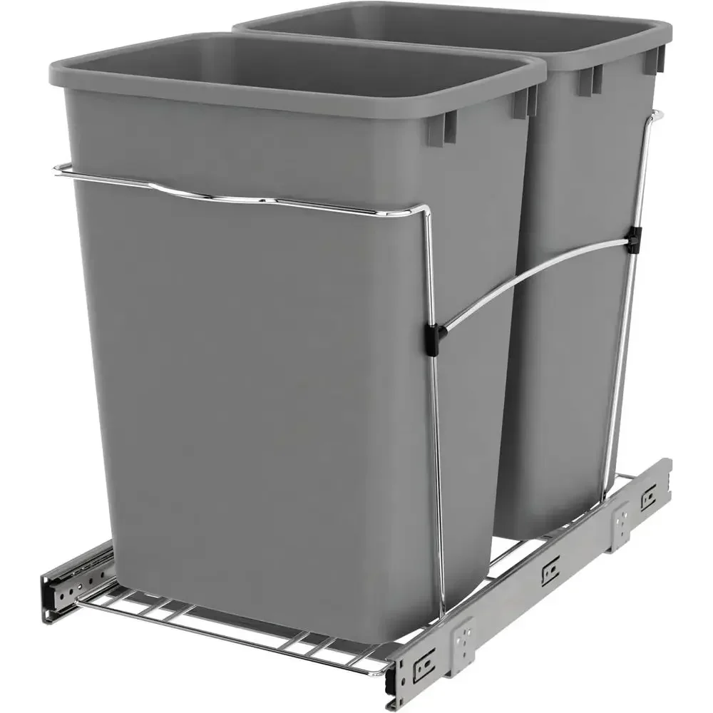 Double Pullout Trash Can with 35 Qt Capacity on Full-Extension Slides, Silver