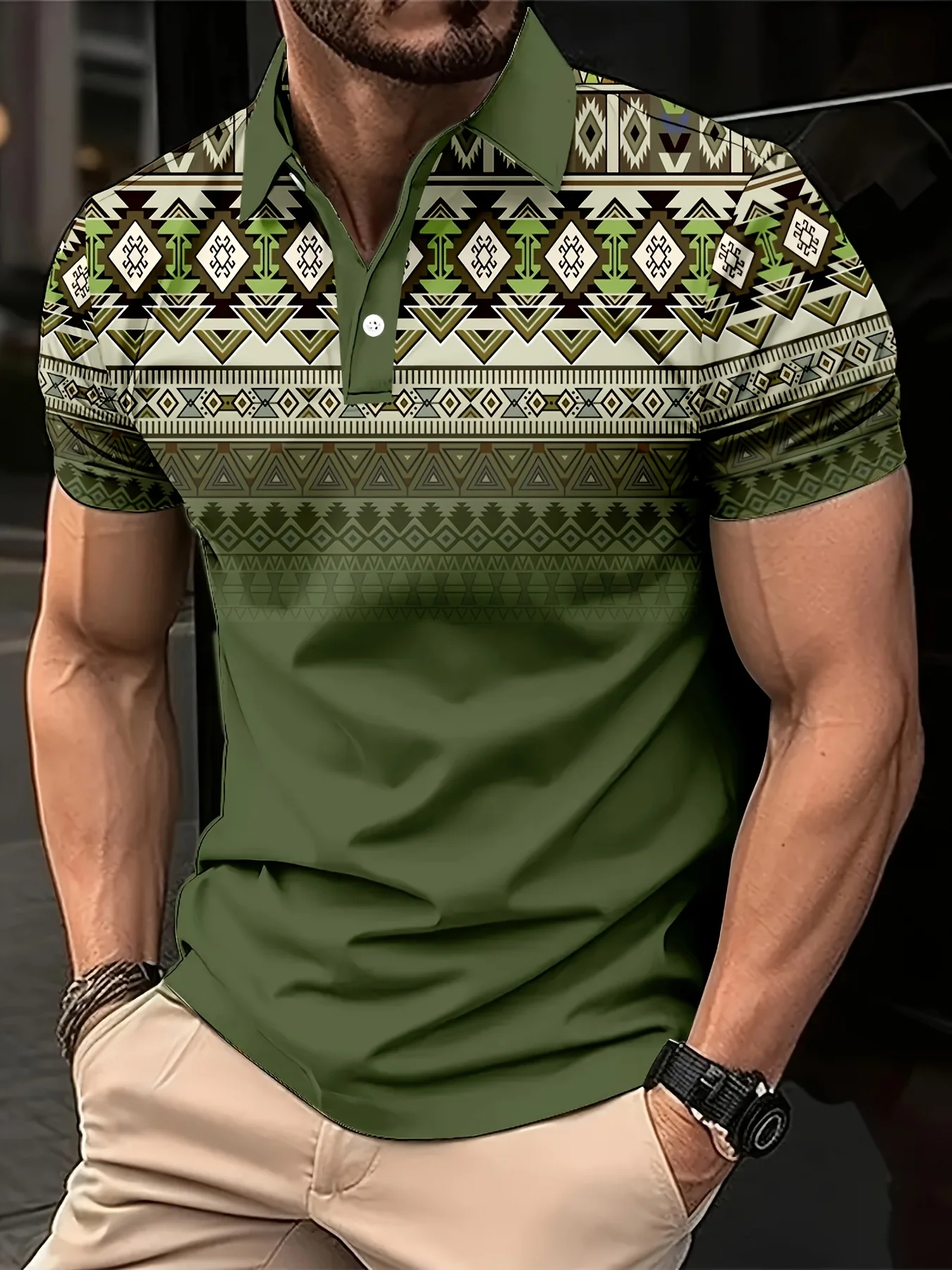 

Fashion Men's Short Sleeve Polo Shirts Retro Ethnic Style Print Tops Summer Daily Casual Lapel Shirts Trend Street Men's Clothes