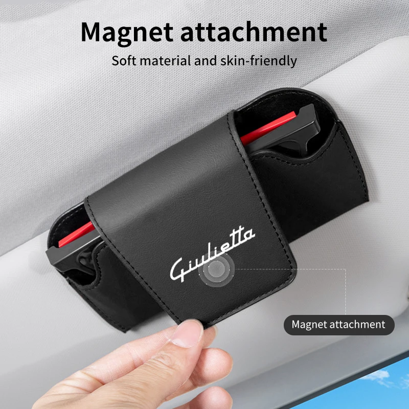 Car Visor Glasses Holder Leather Magnetic Sunglasses Storage Box Accessories For Alfa Romeo Giulietta GT 159 147 156 Mito Brera