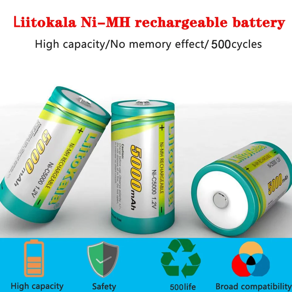 1-40 Uds LiitoKala Ni-C5000 1,2 V 5000mAh tamaño C batería 5000mAh NiMH baterías recargables para 1000 veces recargadas