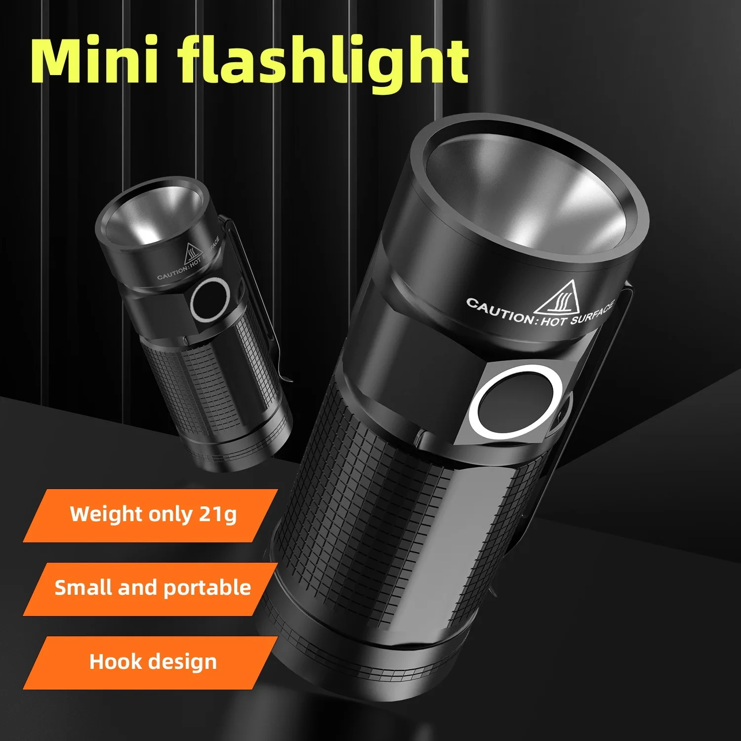 Brand New Mini Strong Light Flashlight 21G Lightweight LED 3 Modes USB Charging with Pen Holder Portable Pocket Flashlight