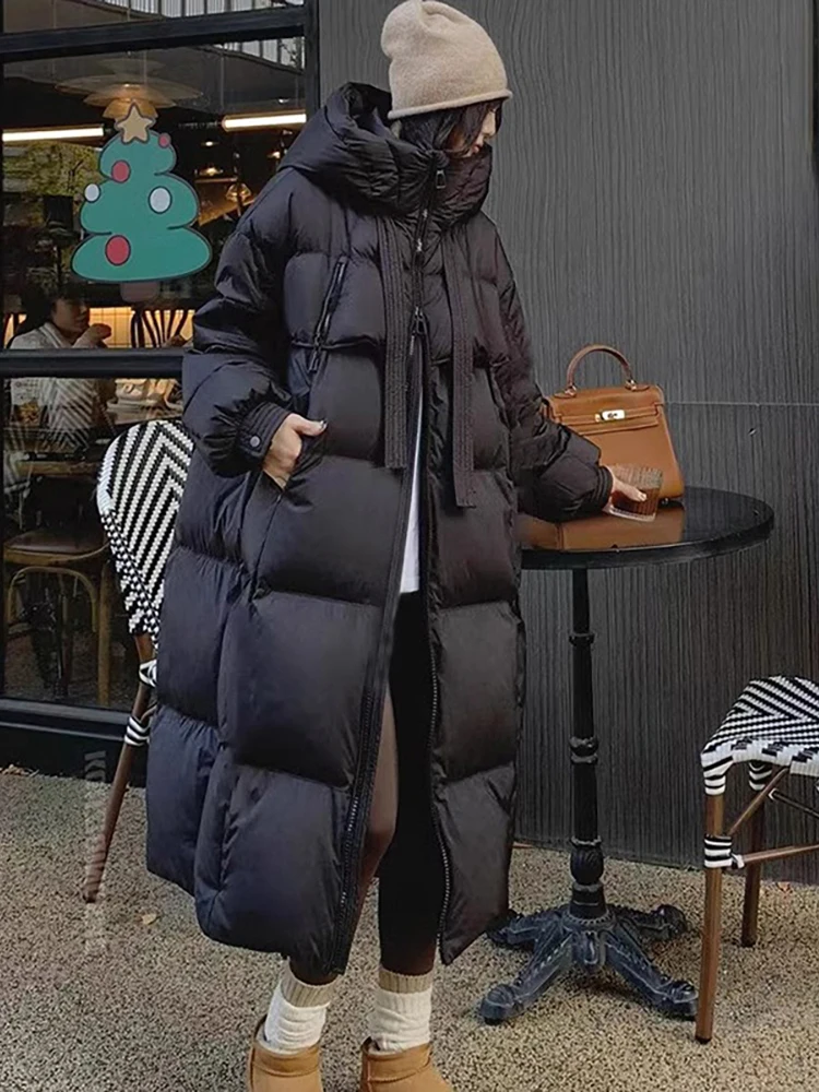 Down Cotton Padded Jackets Korean Thickened Warm Long Overcoat Solid Hooded Overall Topcoat 2024 Winter