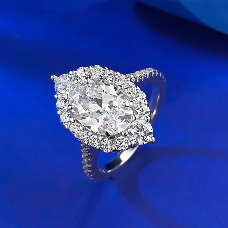 

New S925 sterling silver 8 * 10 oval high carbon diamond ring, women's European and American ins style Jewelry