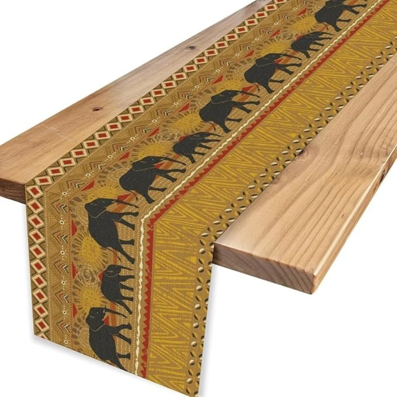 1 Piece African Tribal Design Table Runner with Rural Elephant Motif, Suitable for Farmhouse, Indoor, Kitchen, Celebrations, Table Decoration, Restaurant, and Banquet Decoration Supplies