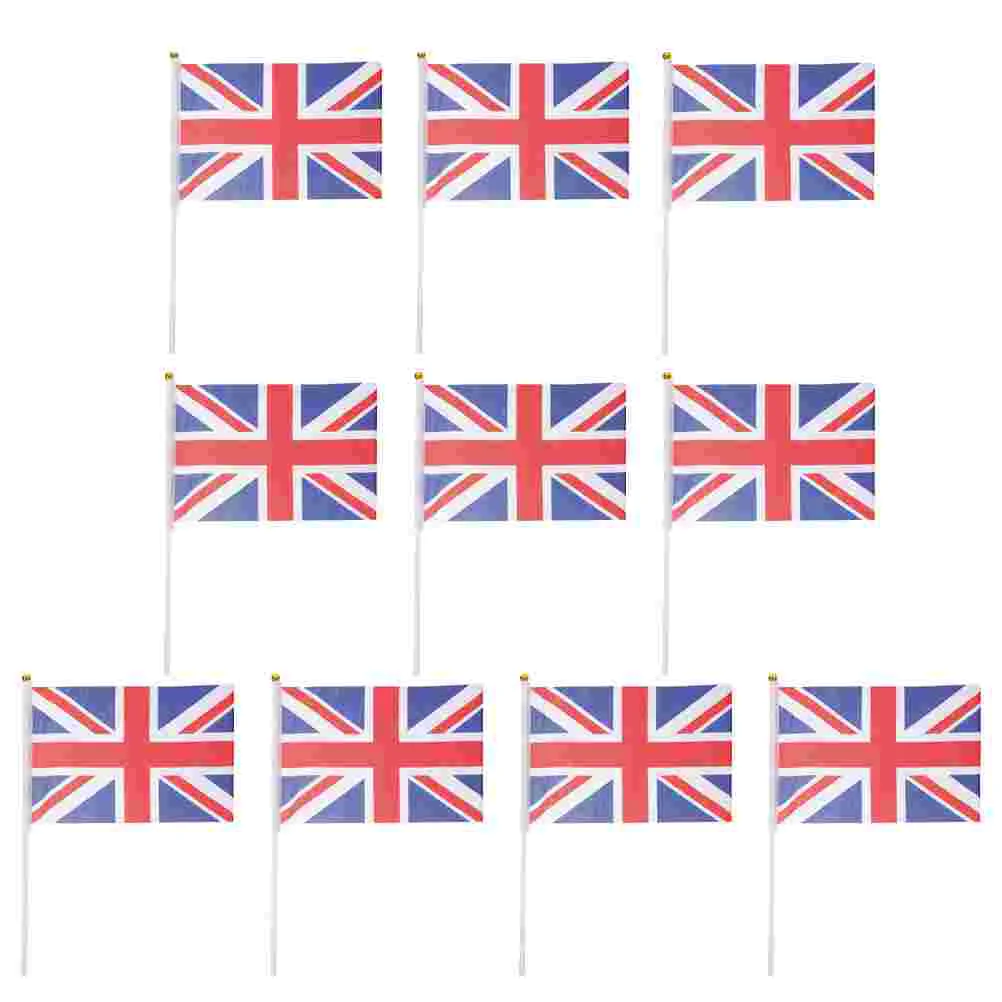 10 Pcs Great Britain Waving Flag Party National Handheld Stick Portable Small Flags Fabric Sporting Event Compact Celebration