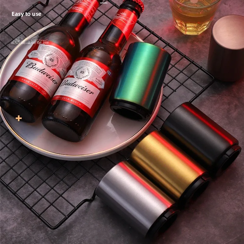 Stainless Steel Beer Opener Automatic Bottle Opener Beverage Glass Cover Opener Press Type Bottle Opener Multi-Functional Sho...