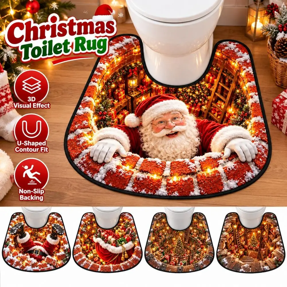 Christmas Diatomite U Shape Toilet Floor Mat Quick Absorb For Guest Bathroom Xmas Home Restroom Decor Accessory 40 x 60 cm