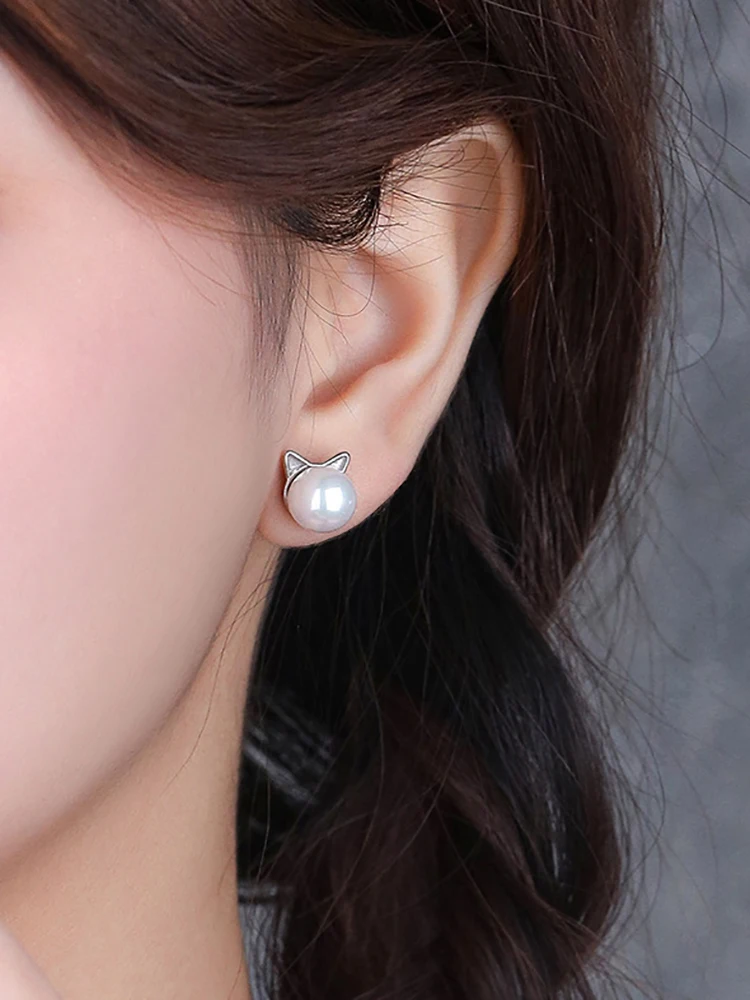 Simple Little Cat Earrings Korean Version Cat Pearl Earrings Versatile Travel Accessories image 5