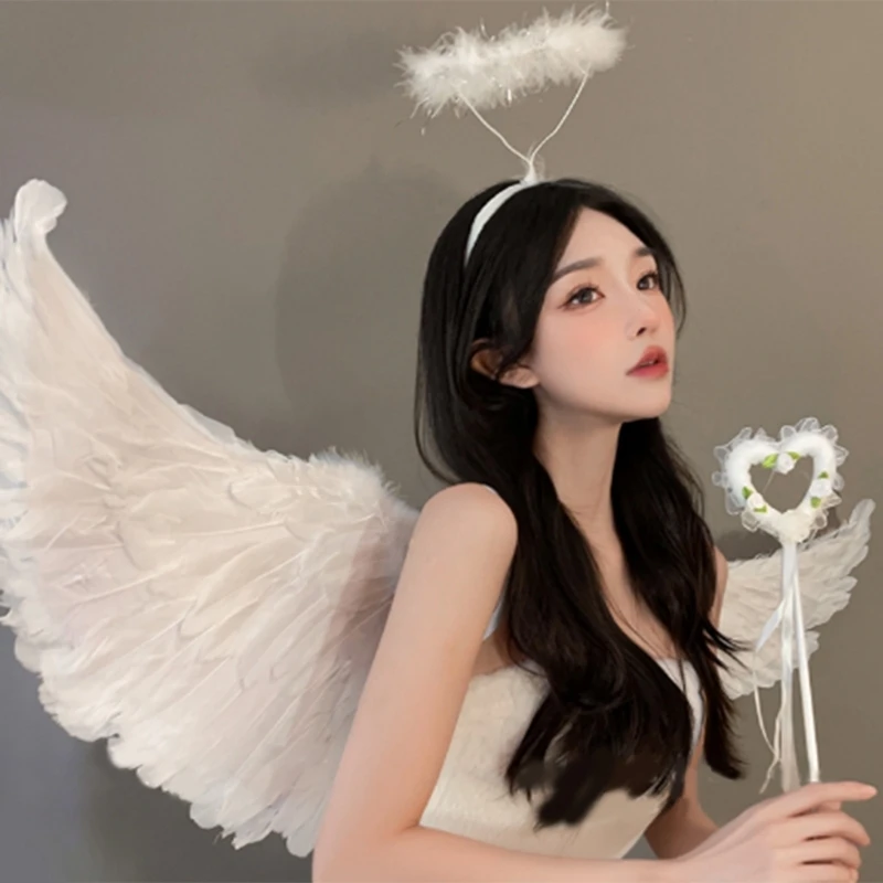 Angel Halos Headband with Angel Wand Angel Costume Angel Halloween Cosplay Costume Accessories White for Women Girls