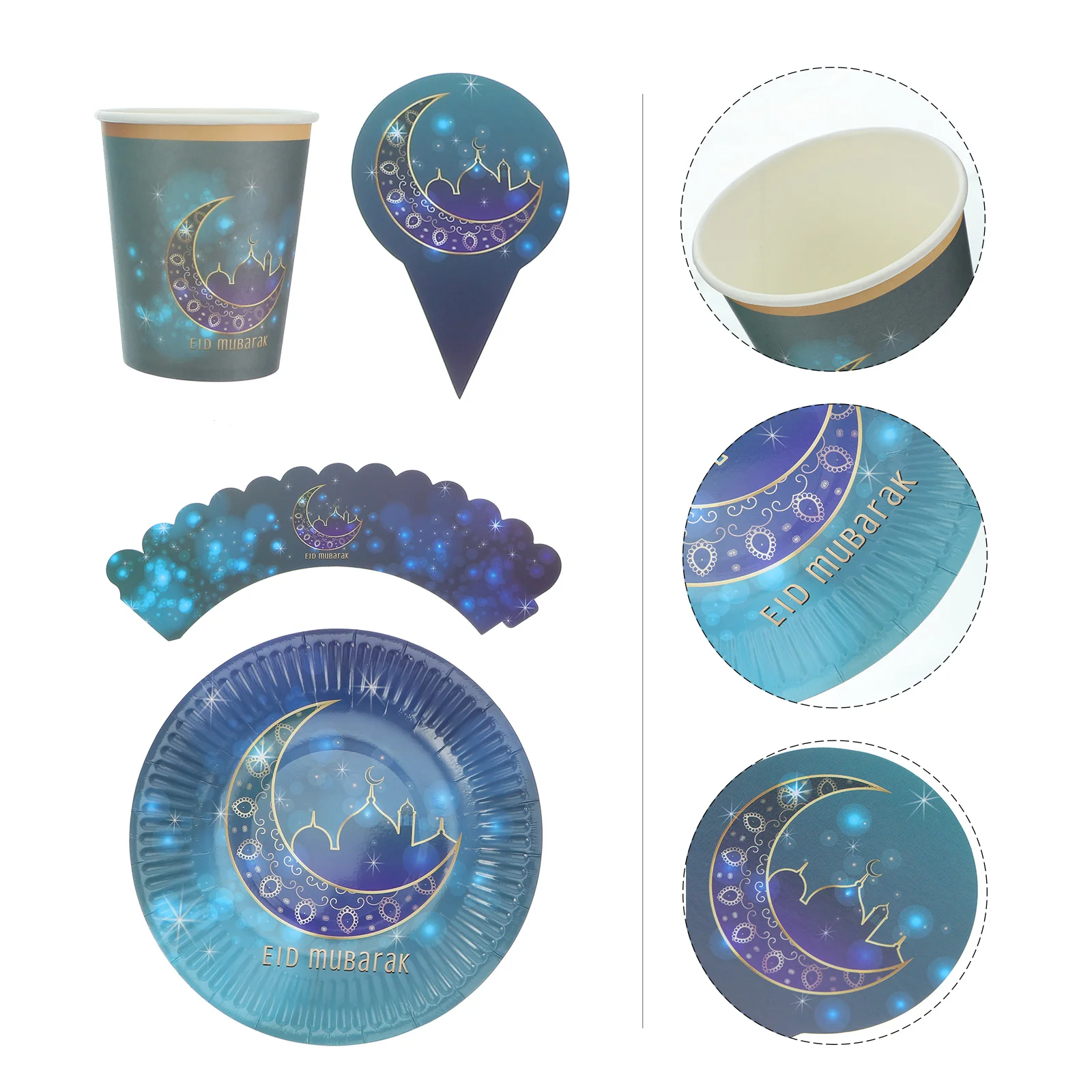

36 Pcs Cup Cupcake Decoration Set Party Beverage Cups Paper Dishes Festival Plates Eid Mubarak
