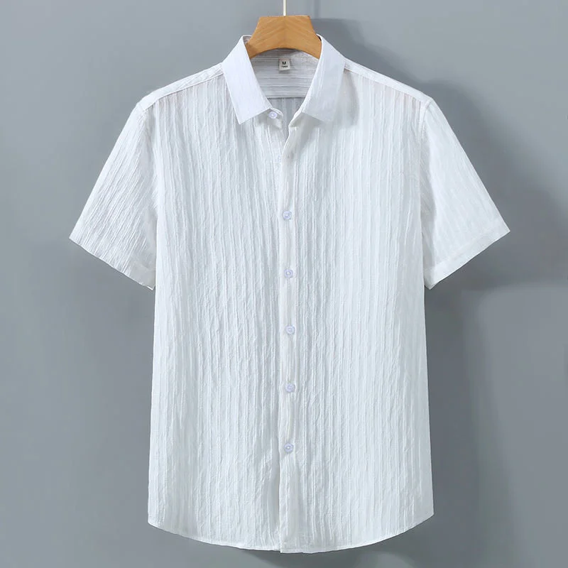 Men's Short Sleeve Bubble Summer Anti-Wrinkle Quick-Dry Breathable Cleanfit Polyester Ice Silk Youth Fashion Brand