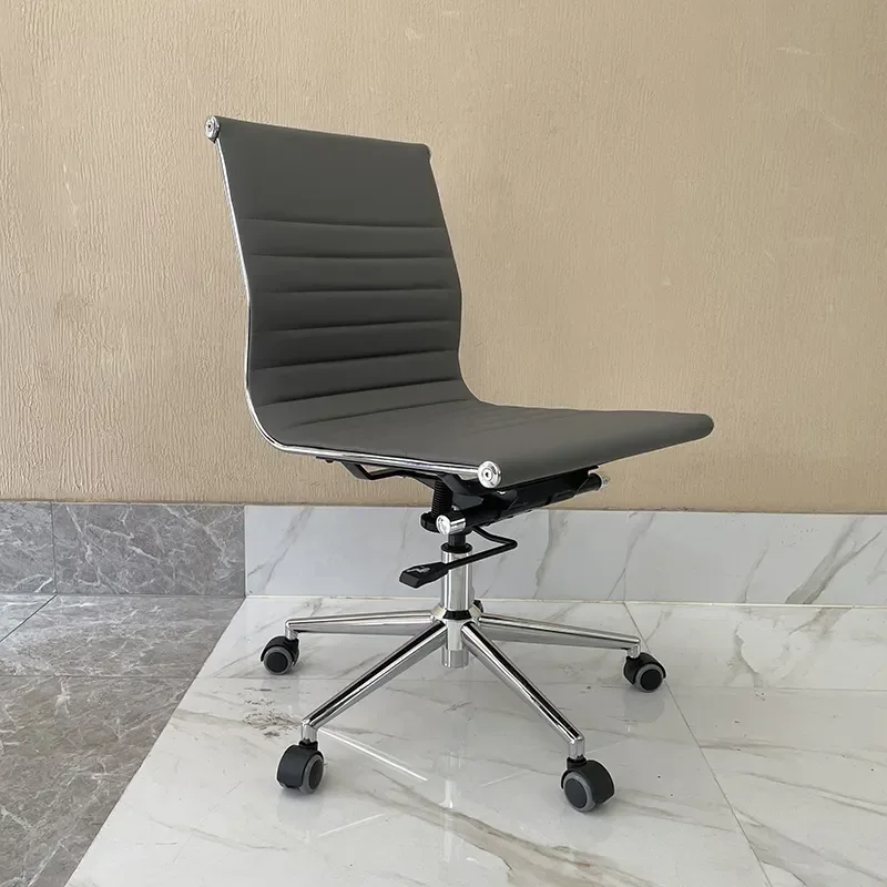 Wholesale Price Metal Frame Armless Revolving Middle Back Leather Office Chair For Reception