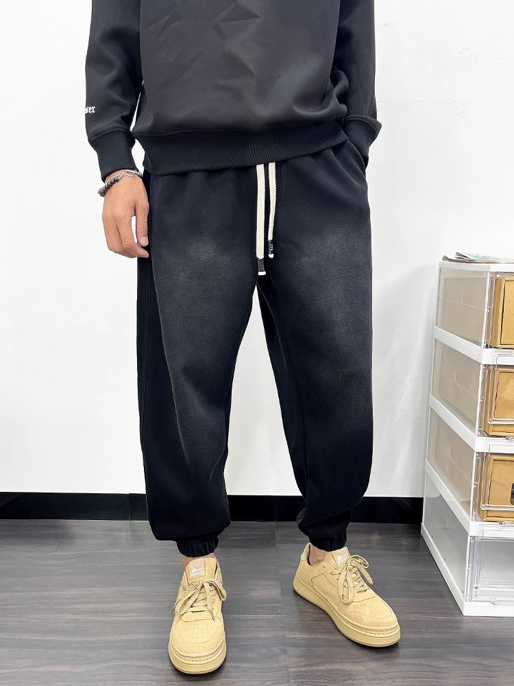 

Мужские повседневные свободные спортивные брюки-джоггеры осенние, удобные, с эластичным поясом, черные, широкие штанины