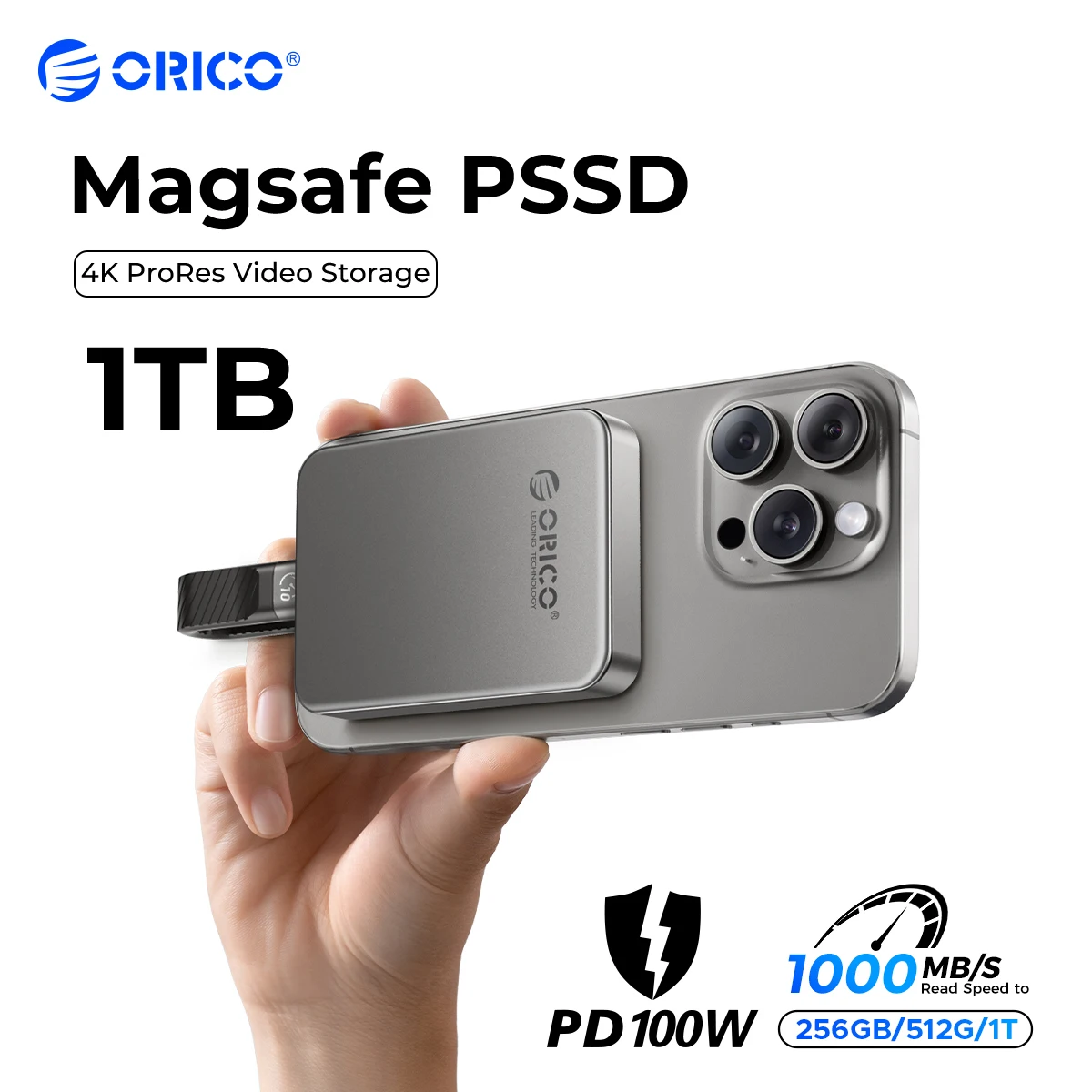 ORICO Magnetic External SSD for iPhone 16 15 Pro/Max ProRes 4K ProRes HDR Record and Store 2000MB/s Portable Solid State Drive