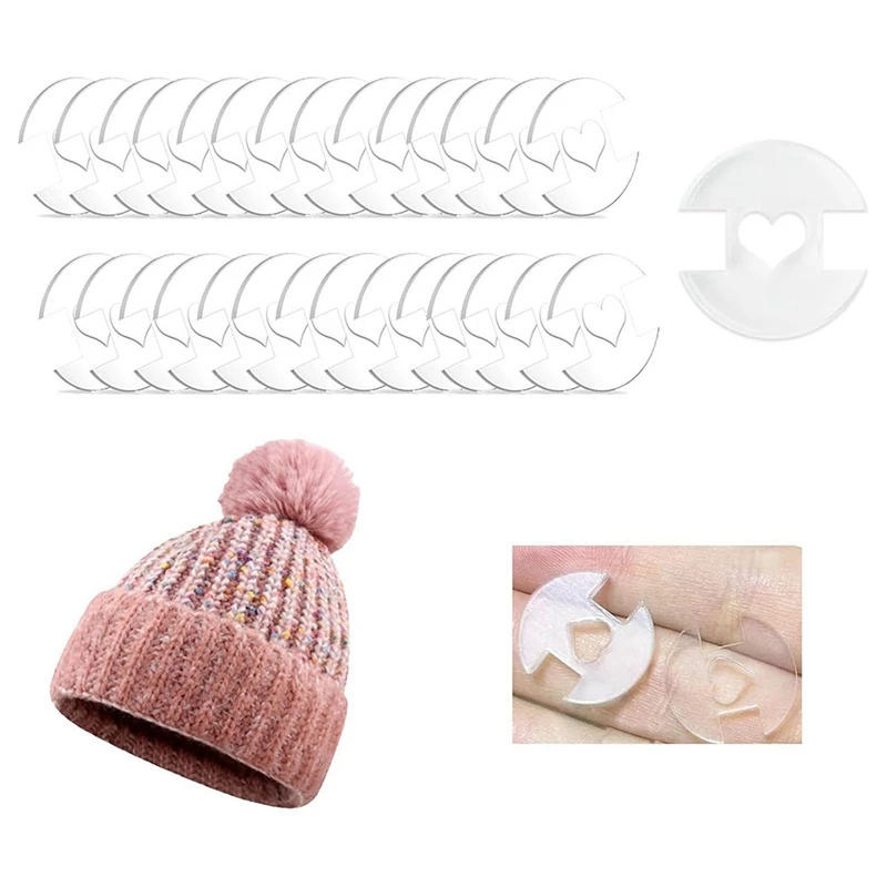 Removable Pom Poms Buttons Set For Hats, 50PCS Pom Pom Holder Knitted Hat Making Fastener Tools, Pompom Holders Hat Button Kit