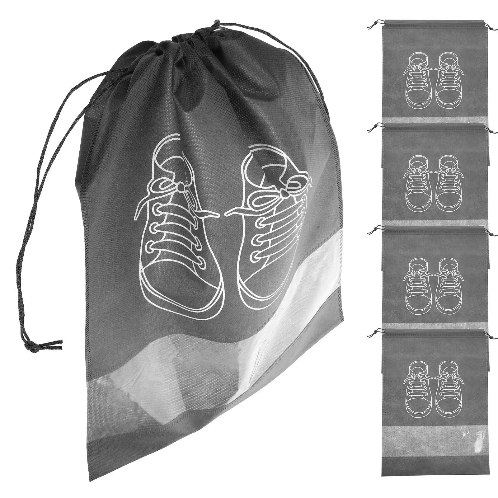 

5 Pcs Grey Dust-proof Storage Bags for Shoes Socks Underwear Travel Drawstring Pouches Shoe Bag Multifunctional