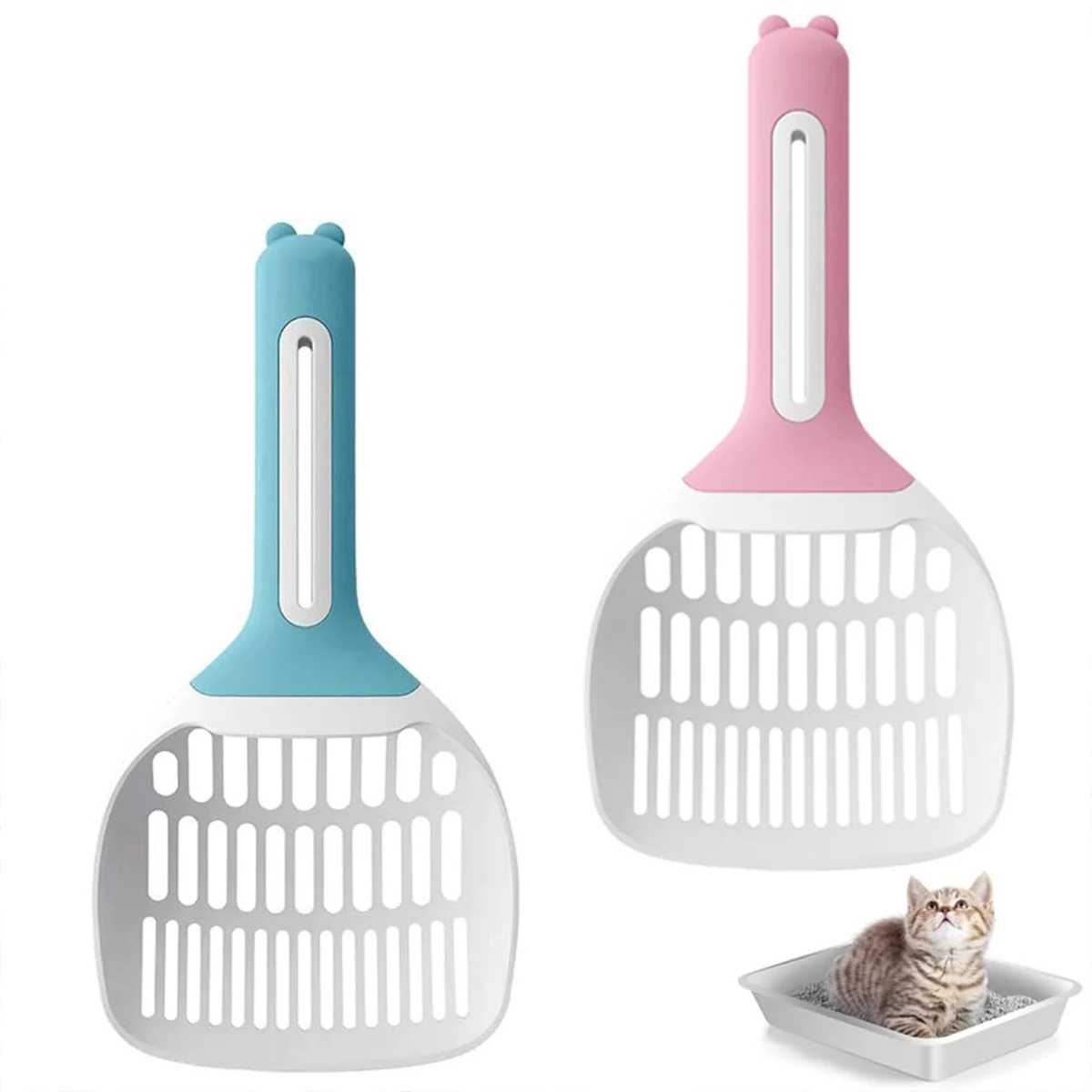 Curly Tail Poop Scooper Large Long Handle Perforated Cat Litter Scooper Cleaning Tools Tofu Litter Cat Poop Scooper Pet Supplies