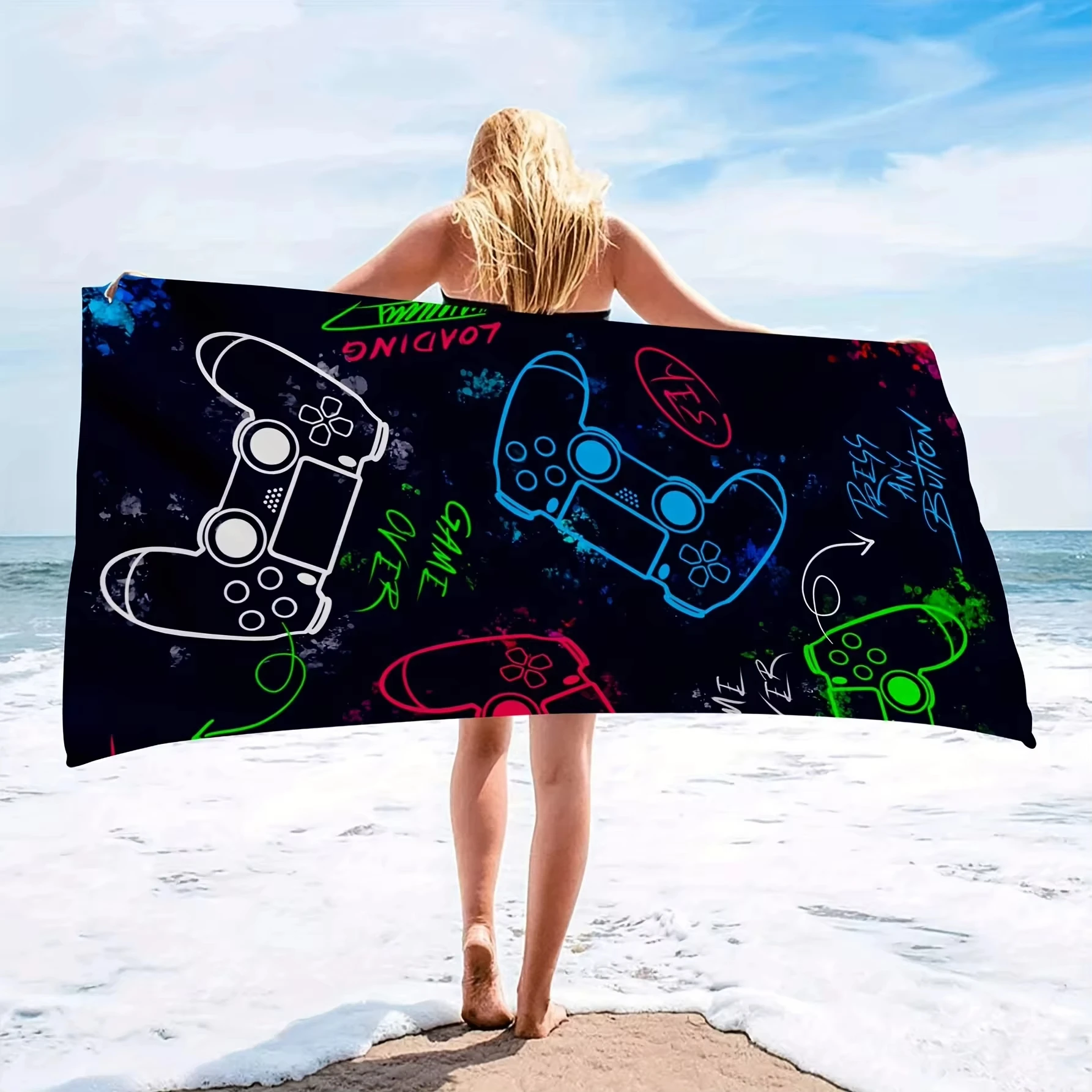 

1 Pc 29*59inch Quick Drying Microfiber Beach Towel for Gaming Enthusiasts - Perfect for Pool, Bathroom, Camping, and Traveling