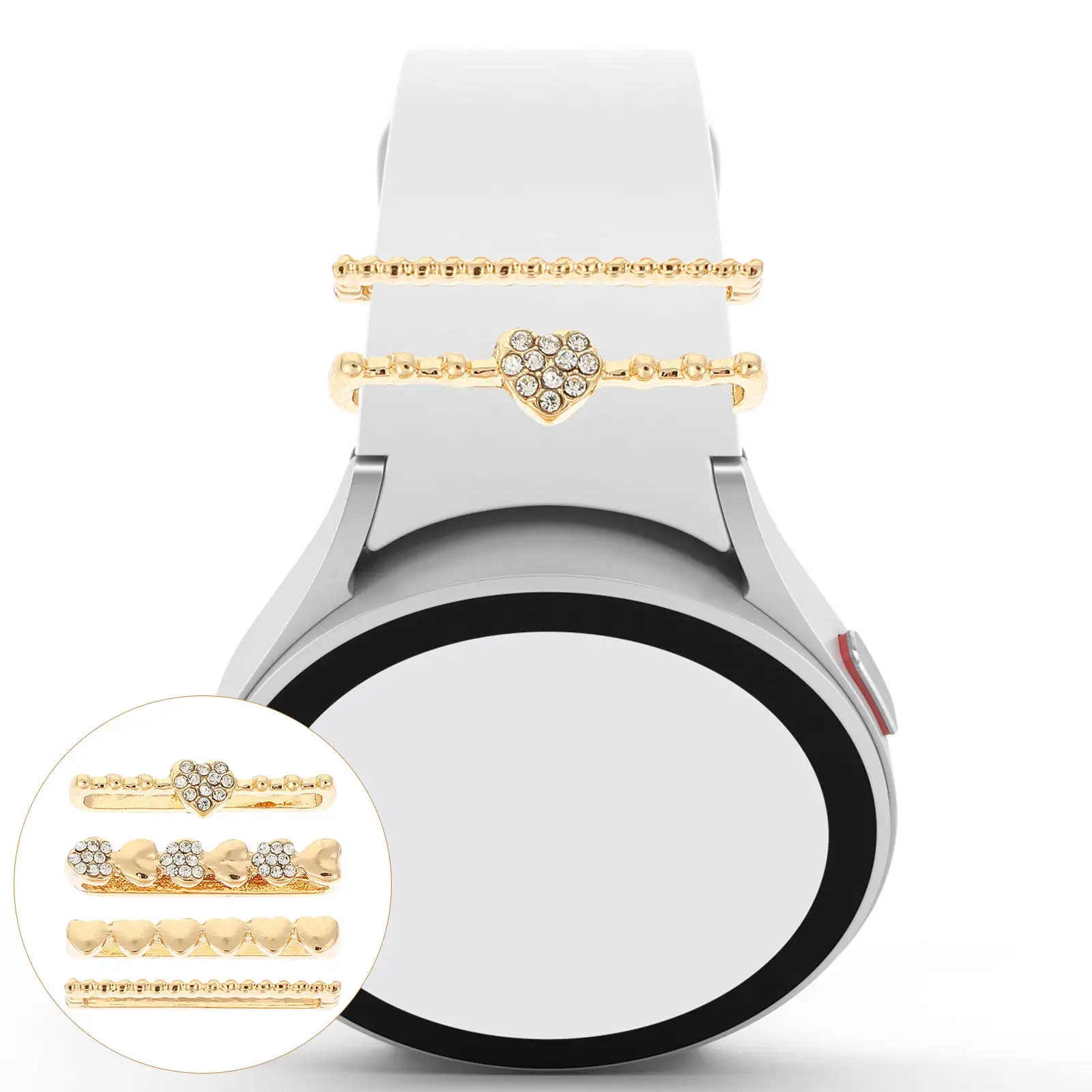 4Pcs Watchband Ring Elegant Zinc Alloy Charms Strap Accessories Smartwatch Decoration Compatible with Apple Watch