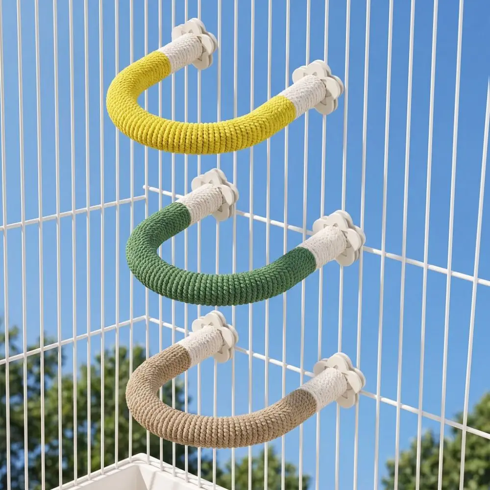 Natural Wood Bird Grinding Stand U-shape Comfortable Grip Parrot Rope Perch Screw Fixation Easy To Install Bird Teeth Chew Pole