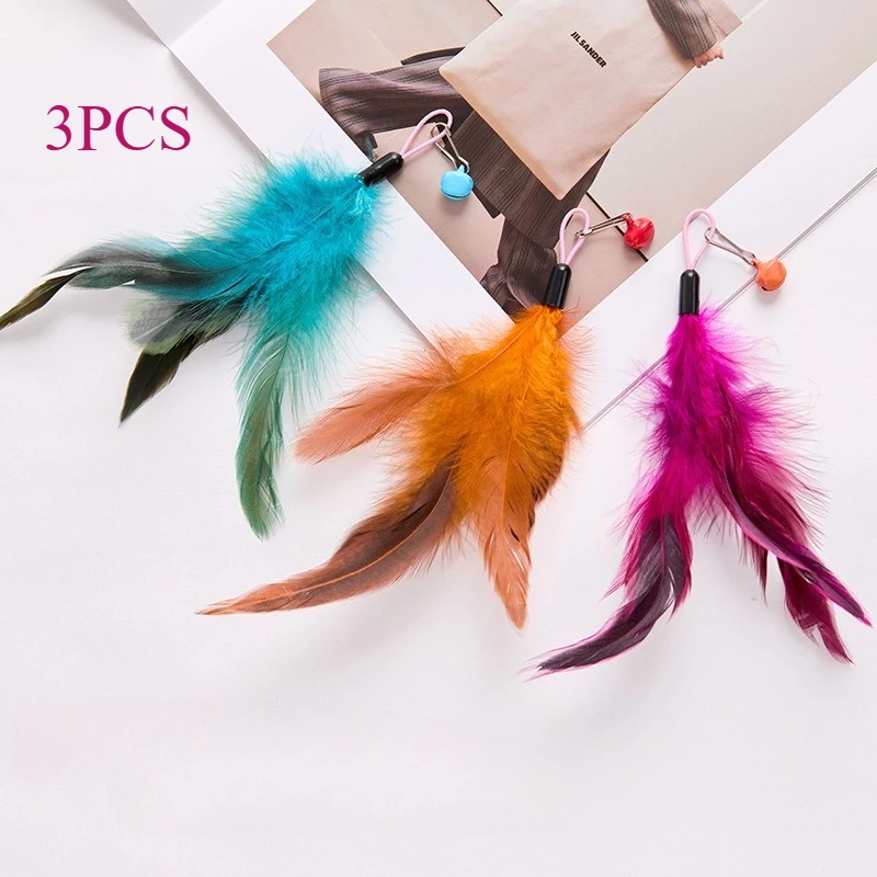 3 stks Mix Feather Vervanging Hoofd Kat Teaser Stick Huisdier Kat Speelgoed