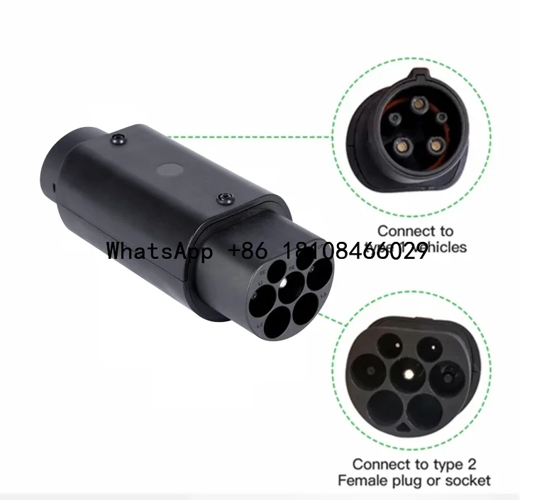 Ev Charger Adapter 7 Hole Ev Charging Connector Black 16A/32A Type2 To Type1 J1772 Ev Adapter