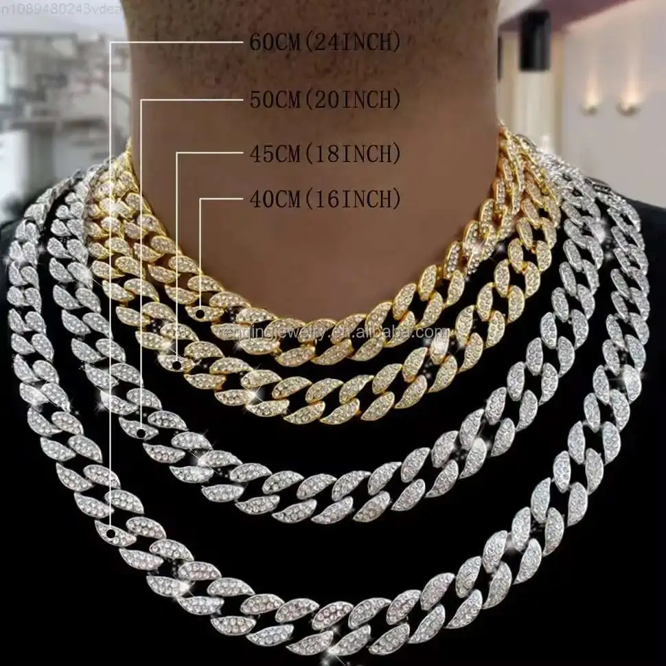 

Colar Cubano Stock Iced Out 15mm Width Cuban Chain Alloy Material With Bling Rhinestone Miami Hip Hop Necklace Jewelry Necklace