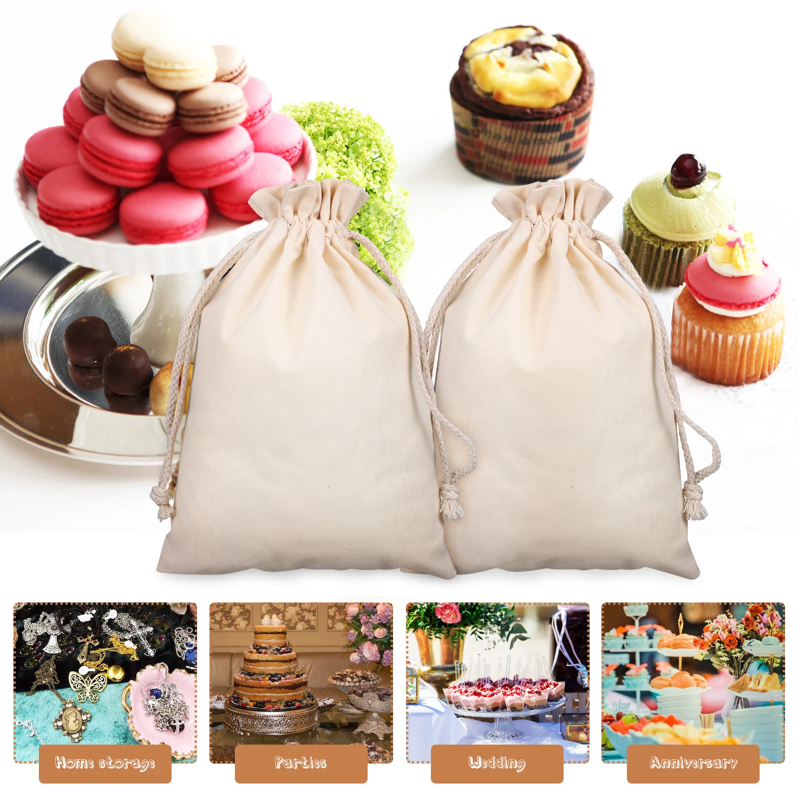

10 Cotton Drawstring Bags 21x30cm Plain Cloth Pouches Storage Gift Card DIY Large Capacity Soft Tear Resistant Easy Carry Muslin