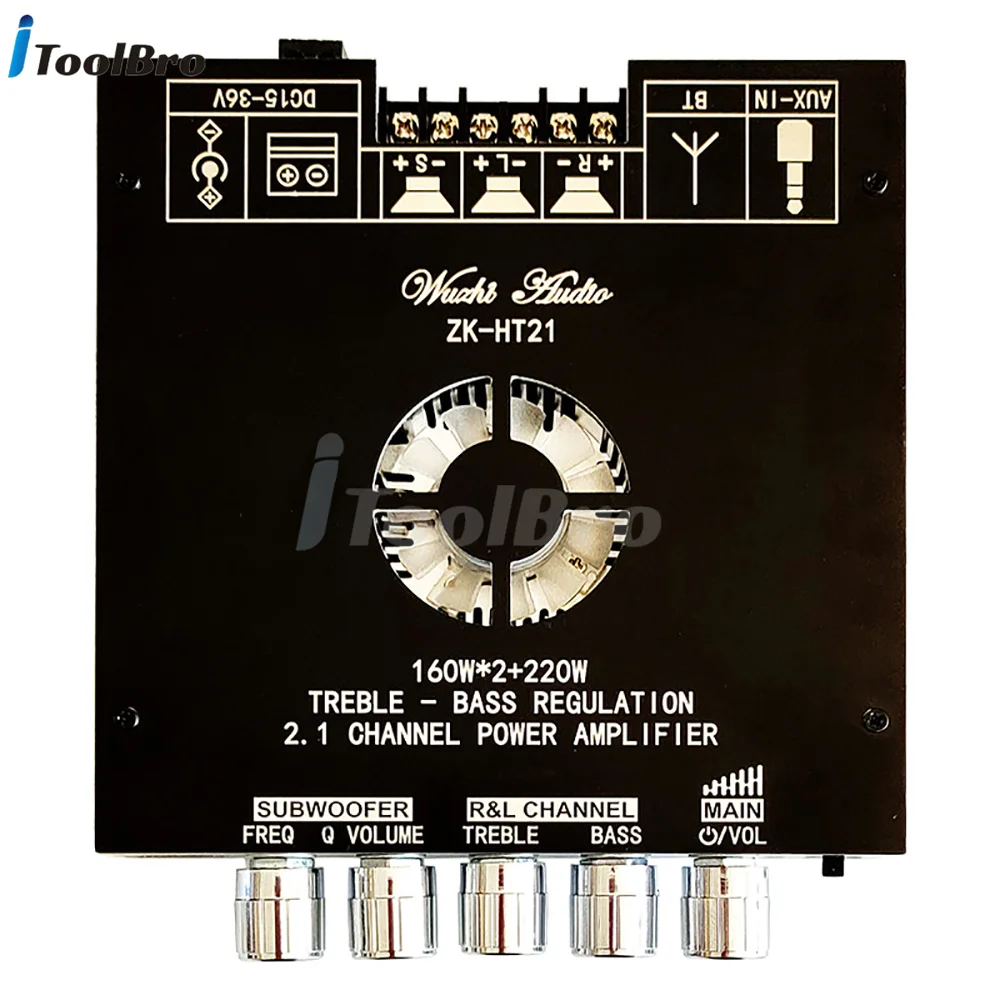 ZK-HT21 160WX2+220W TDA7498E 2.1 Channel Bluetooth Digital Power Amplifier Module DC15-36V High and Low Tone Subwoofer