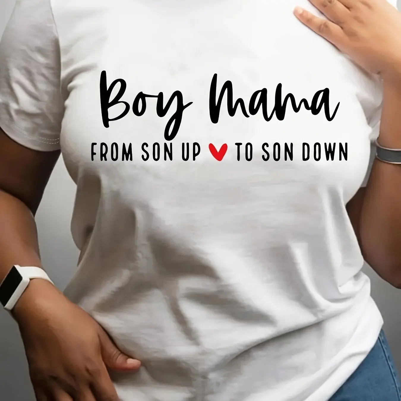 2024 Boy Mama Letter Print T-shirt, Short Sleeve V Neck Casual Top ForSummer & Spring, Women's Clothing Fashion Kids