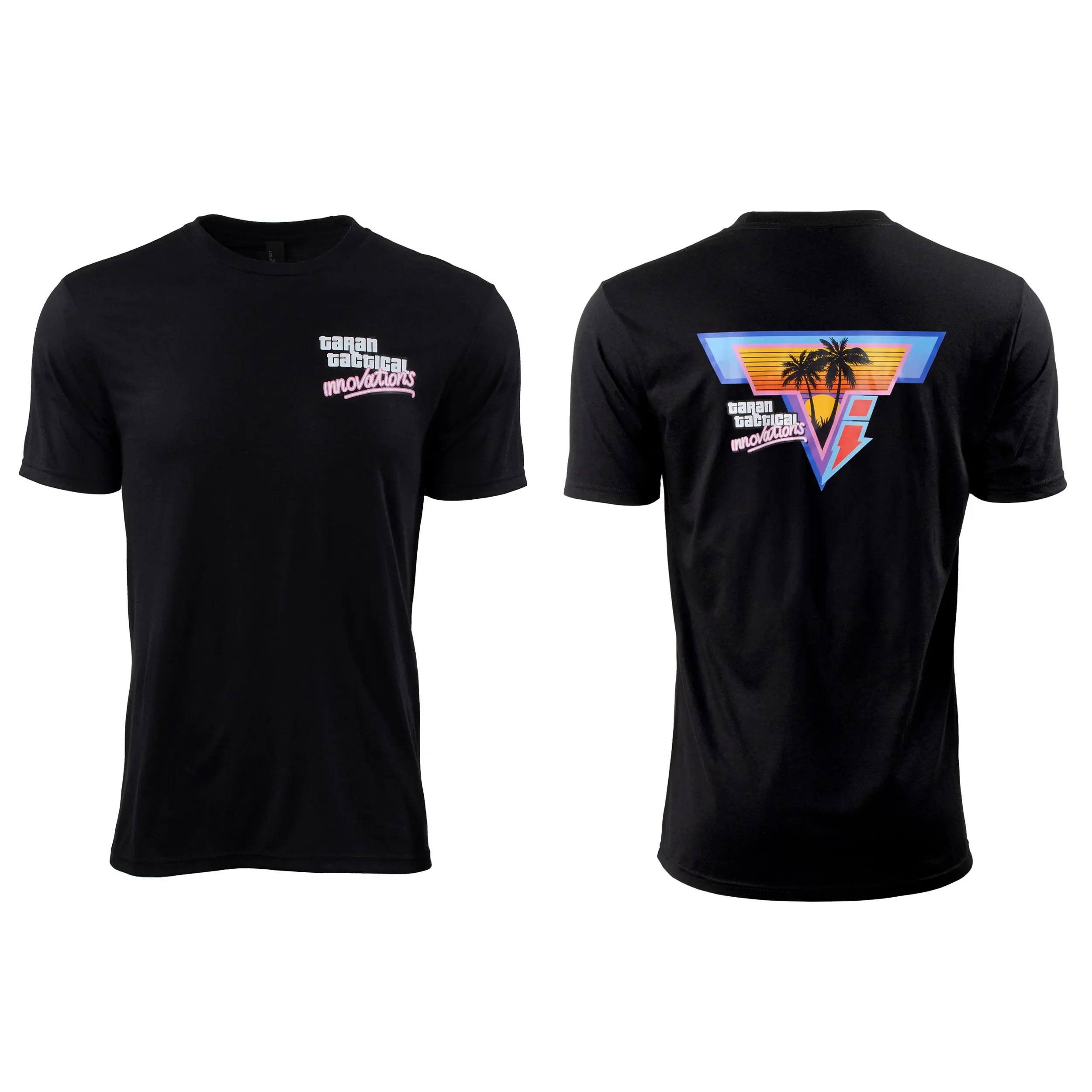 2026 Men Retro Sunset Palm Tree Graphic T Shirt Front Back Double Print 80s Neon Triangle Oversized Short Sleeve Tee Street Tops