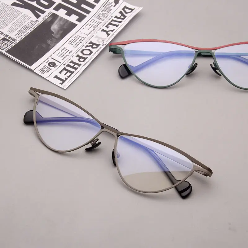 YCFoya Luxury Ultra-light Cat Eye Optical Glasses for Women Alloy Vintage Personality Frame Stylish New Model Eye Wear V20