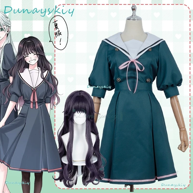 

[Hemera]Anime The Fragrant Flower Blooms With Dignity Waguri Kaoruko Anime Cosplay Costume Wig Green Summer School Uniform Hallo