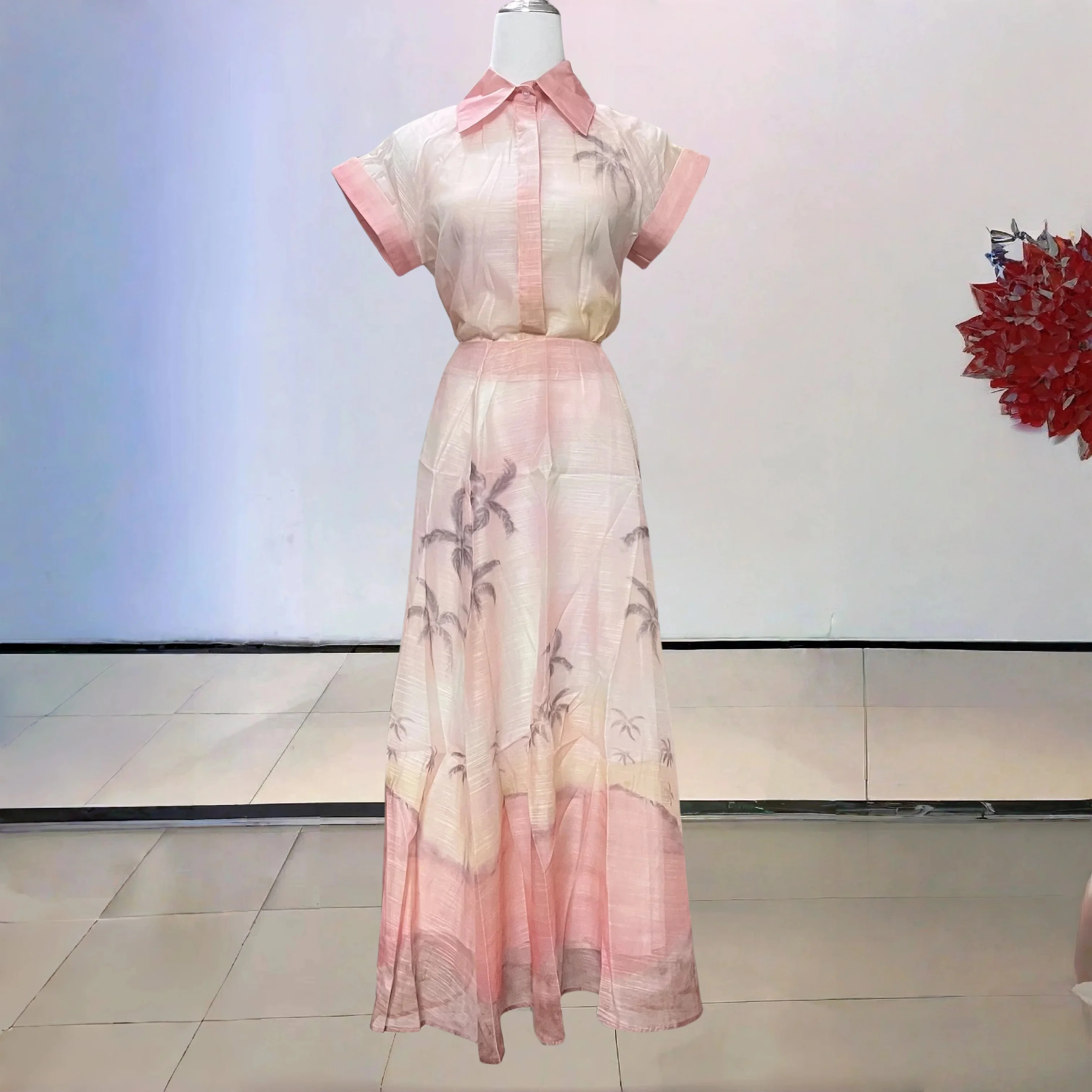 

Women's Floral Print Linen Skirt Suit Soft Fabric Puff Sleeve Top A Line Skirt Summer Garden Party Elegant Look Beach Suit