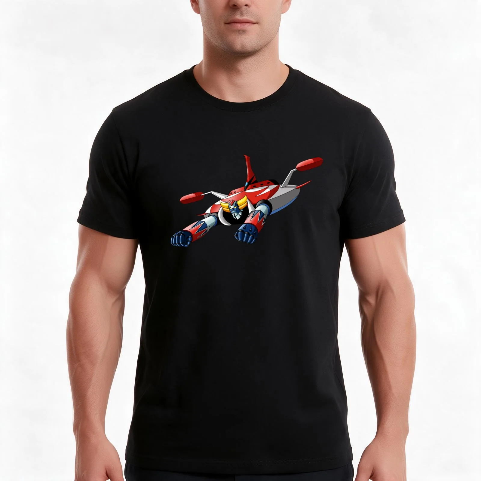Actarus UFO Robot T-Shirt, Summer Casual Cotton Tee, Oversized Streetwear Tops, Vintage Graphic Print, Loose Fit Short Sleeve
