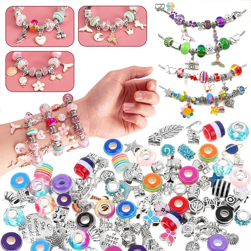 ﻿Girls DIY Bracelet Making Kit Set Bead Game Handmade Jewelry Alloy Material Crystal Beads Children Pretend Play Game QC-TMZ﻿﻿