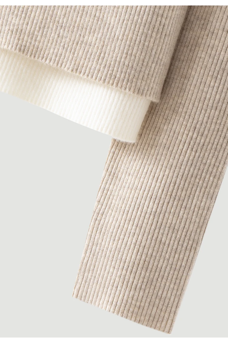 MZ62017 Elegante Damen-Strickjacke mit Reißverschluss, V-Ausschnitt, Langen Ärmeln und Kontrastbesatz aus Modal-Mischung, Mehrlagiges Strickoberteil für Herbst und Winter – Detail 18