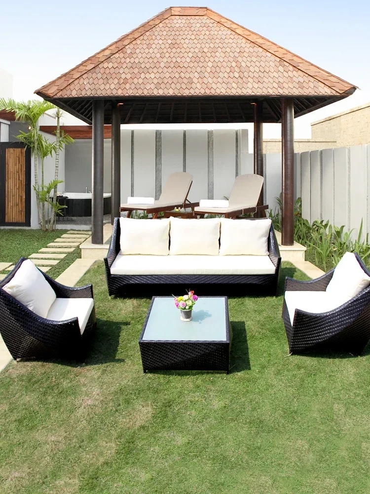 Outdoor Sofa Courtyard Rattan Couch Living Room Balcony Leisure Chair Waterproof Furniture