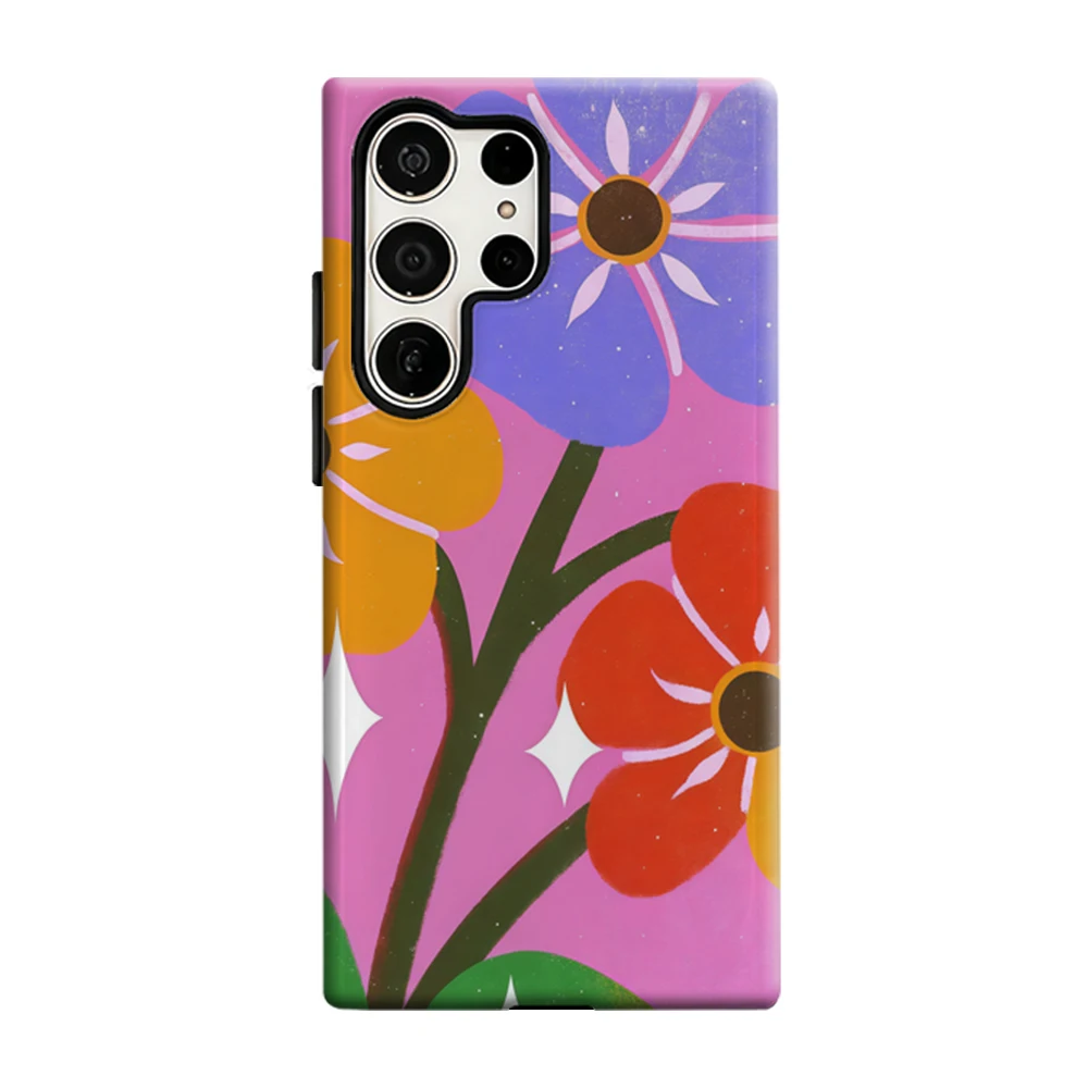 Large Colorful Flowers Phone Case For Samsung Galaxy S25 S26 Ultra S24 S23 Plus Shockproof Double Layer Tough Back Cover