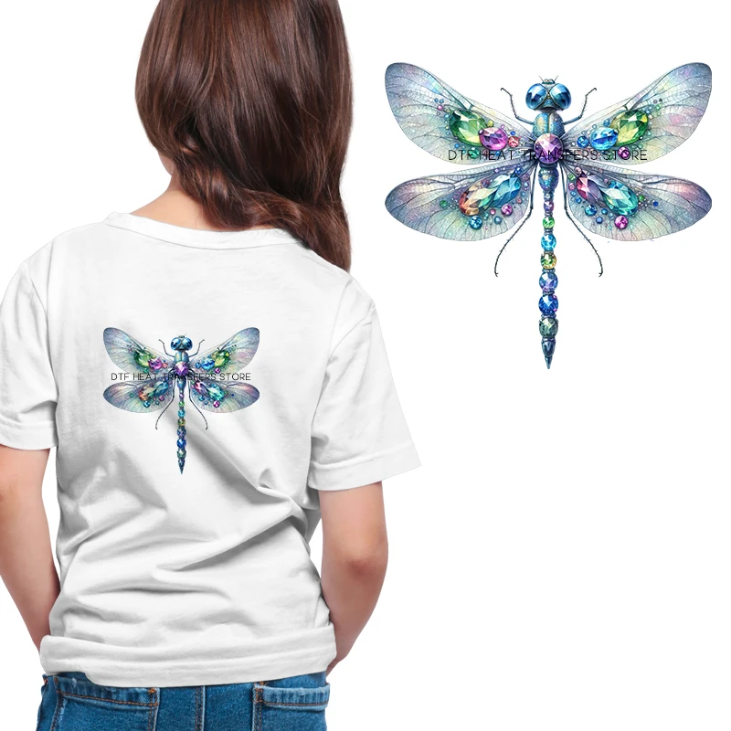 Animal dragonfly lion gemstone inlay iron on heat transfer dtf transfers ready to press Clothes patches for Children\'s clothing