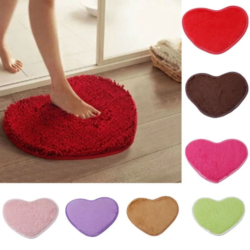 30*40cm Love Heart Shaped Doormat Non-Slip Soft Microfiber Fluffy Bathroom Floor Area Rug For Bedroom Mat Carpets Living Room