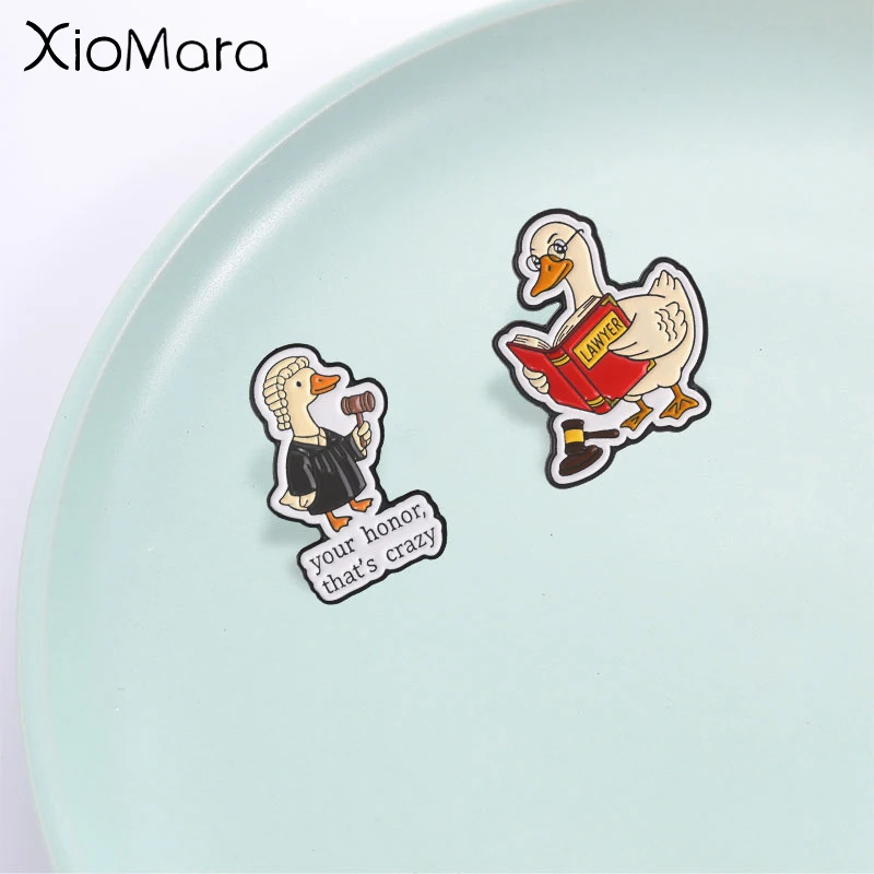 Cute Cartoon Judge & Lawyer Duck Badge, Funny Profession Animal Enamel Pin, Fashion Accessory, Gift for Law and Duck Lovers
