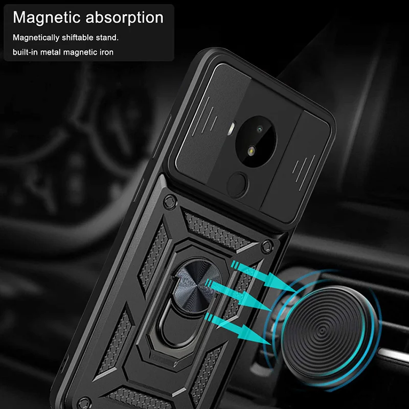 Slide Camera Armor Phone Case For Nokia C30 C20 C10 C1 Silicone Metal Magnetic Ring Cover For Nokia X100 G20 G10 Cases