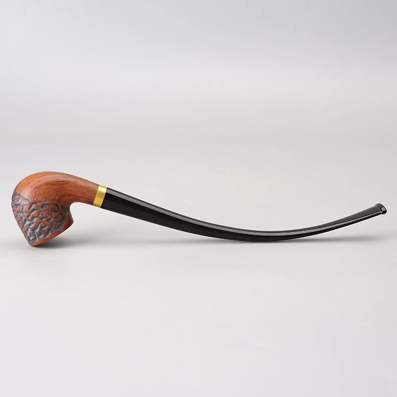 MUXIANG-Rosewood Enchased Tobacco Pipe, 3mm Filter, Long Handle, Reading Stem, Churchwarden Smoking Pipe with 10 Tool Kit,