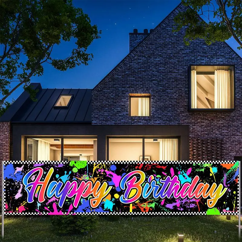 Fluorescence Backdrop Happy Birthday Party Decorations Kids Adults Backdrops Banner Curtain Baby Shower Photographic Background image 6