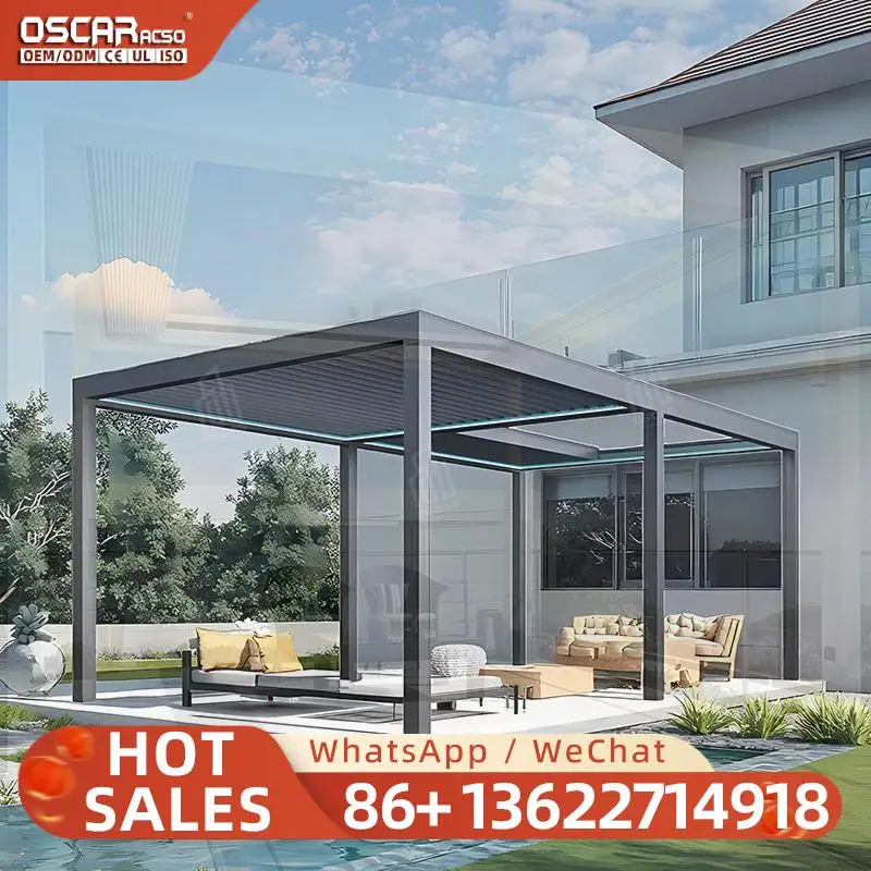 Latest Electric Waterproof Metal Blinds Aluminum Structure for Garden Pergola Pavilion and Gazebo in Outdoor Patio Backyard perg
