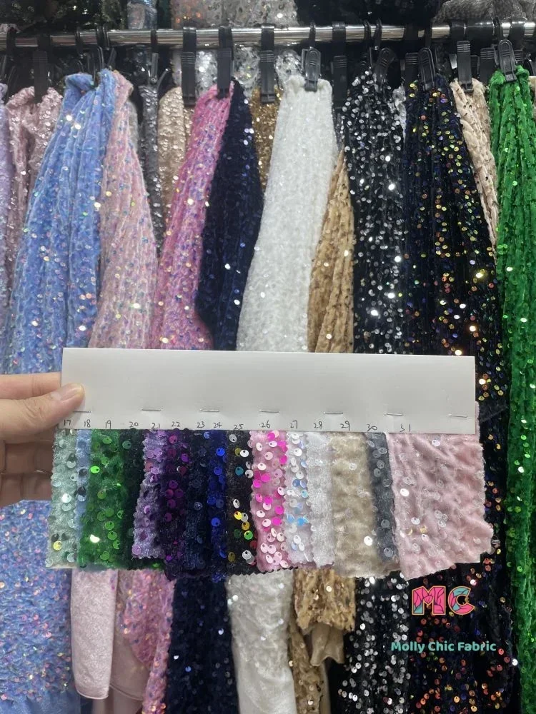 Elastic Velvet 5MM Three-dimensional Sequin Fabric Soft Elastic Sewing Cheongsam Evening Dress DIY Tablecloth Decorative Fabric