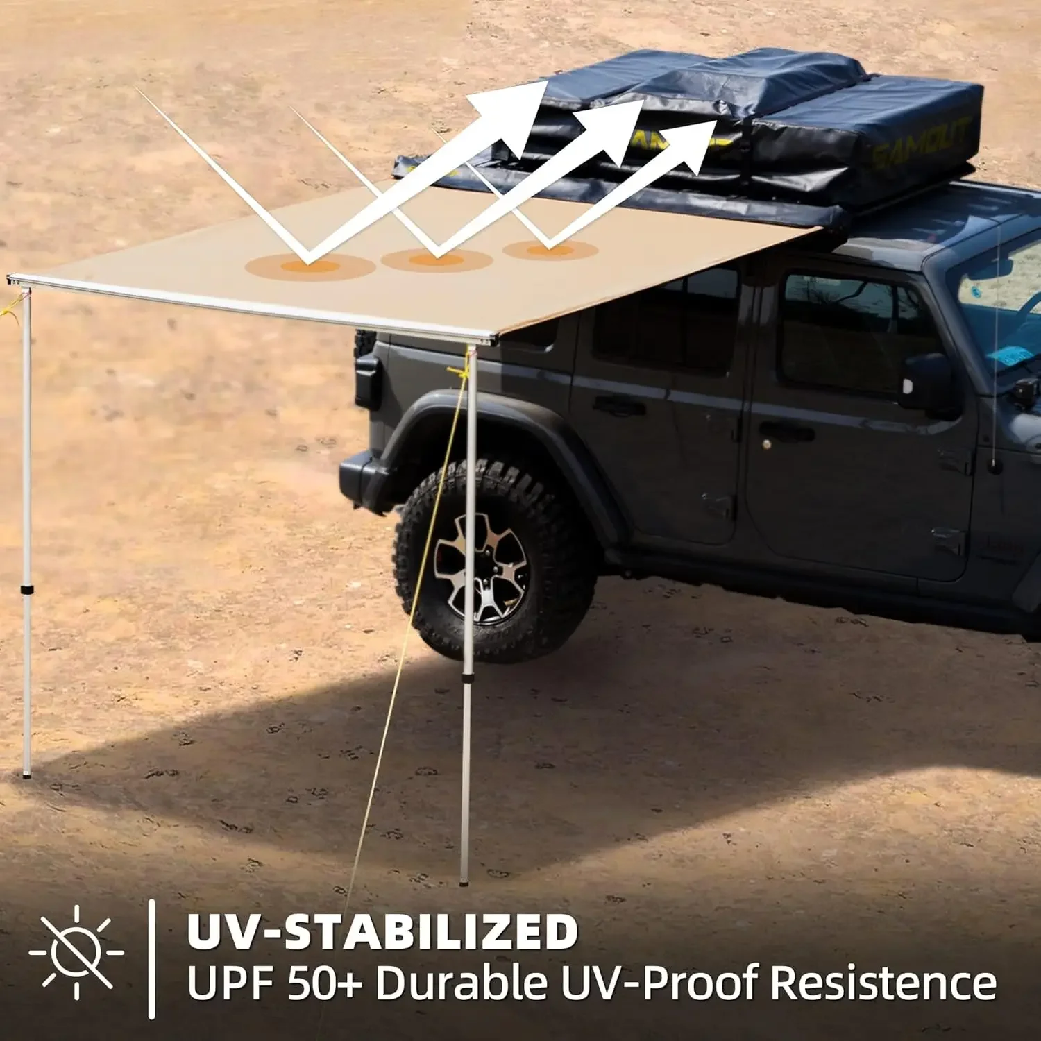 ABS Hard Shell Car Side Awning, Waterproof Sunproof Quick-Deploy SUV Camping Shelter with Optional LED Light & Black Lining